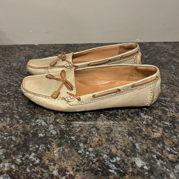Clarks Dunbar Racer Driving Moc Gold Metallic Leather, Women's 9 - Picture 1 of 9